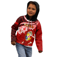 Custom Tonga Rugby Kid Hoodie Ikale Tahi Tongan Ngatu Pattern With Dabbing Ball LT14 - Polynesian Pride