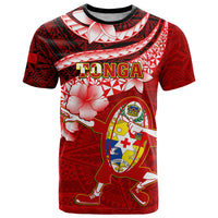 Custom Tonga Rugby T Shirt Ikale Tahi Tongan Ngatu Pattern With Dabbing Ball LT14 Red - Polynesian Pride