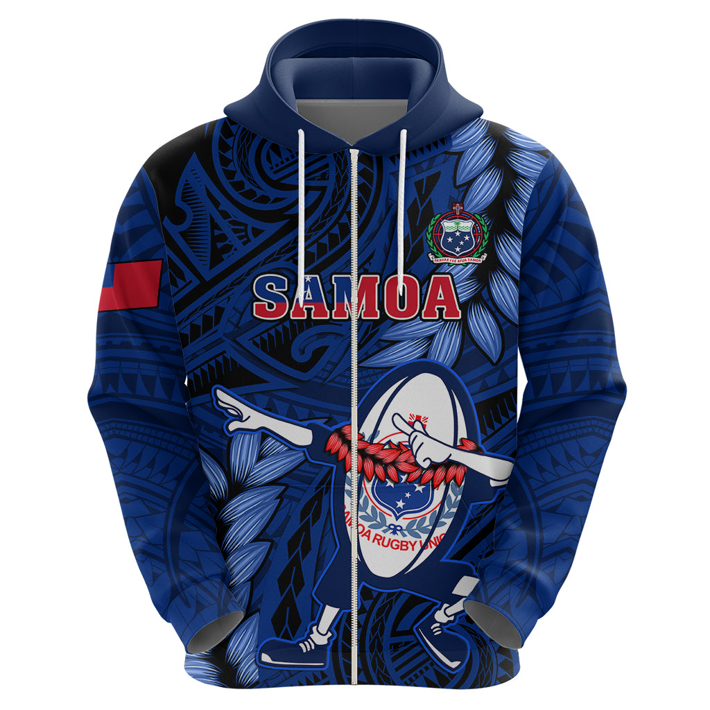 Samoa Rugby Hoodie Manu Samoa Ula Fala Dabbing Ball Polynesian Blue Version LT14 - Polynesian Pride
