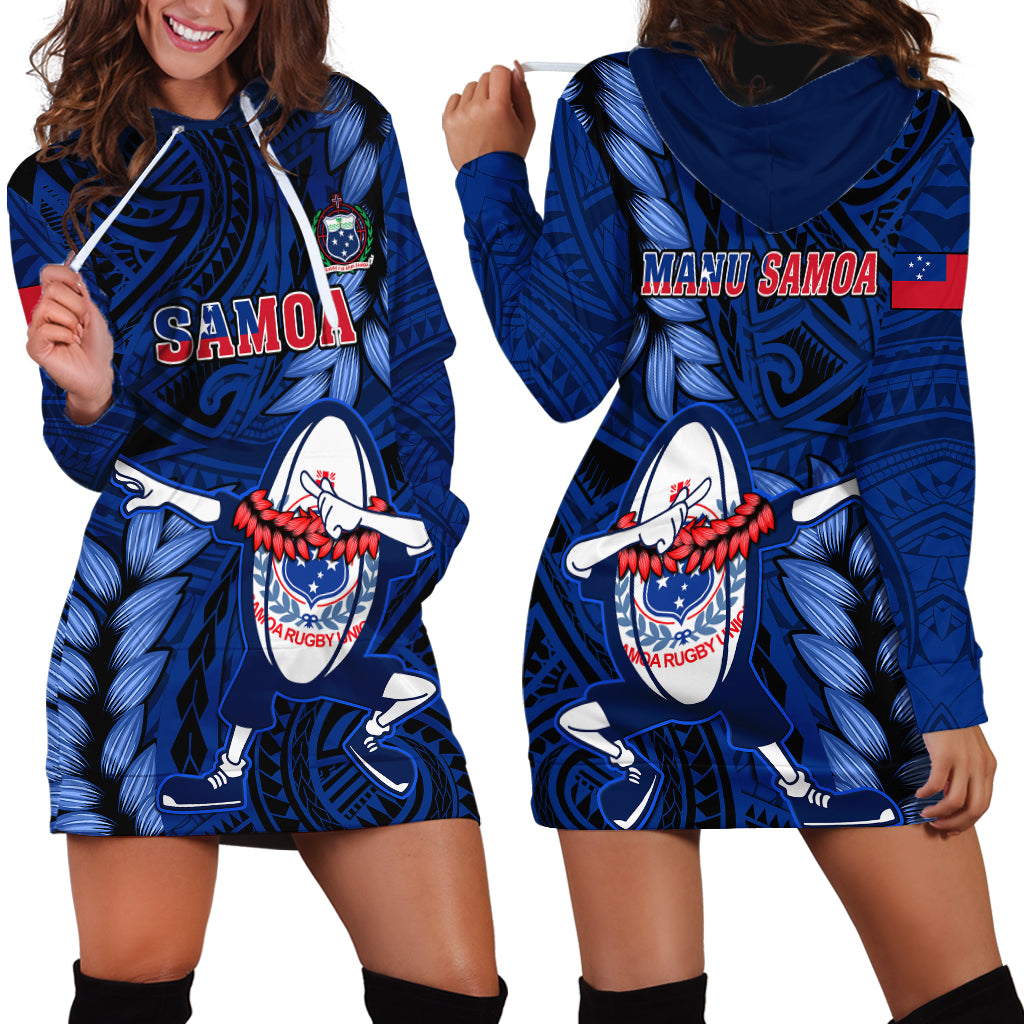 Samoa Rugby Hoodie Dress Manu Samoa Ula Fala Dabbing Ball Polynesian Blue Version LT14 - Polynesian Pride