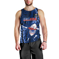 Samoa Rugby Men Tank Top Manu Samoa Ula Fala Dabbing Ball Polynesian Blue Version LT14 - Polynesian Pride