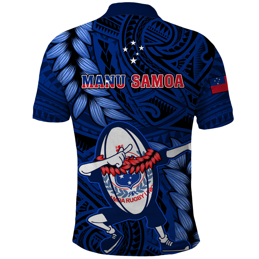 Samoa Rugby Polo Shirt Manu Samoa Ula Fala Dabbing Ball Polynesian Blue Version LT14 - Polynesian Pride