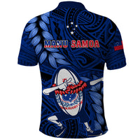 Samoa Rugby Polo Shirt Manu Samoa Ula Fala Dabbing Ball Polynesian Blue Version LT14 - Polynesian Pride