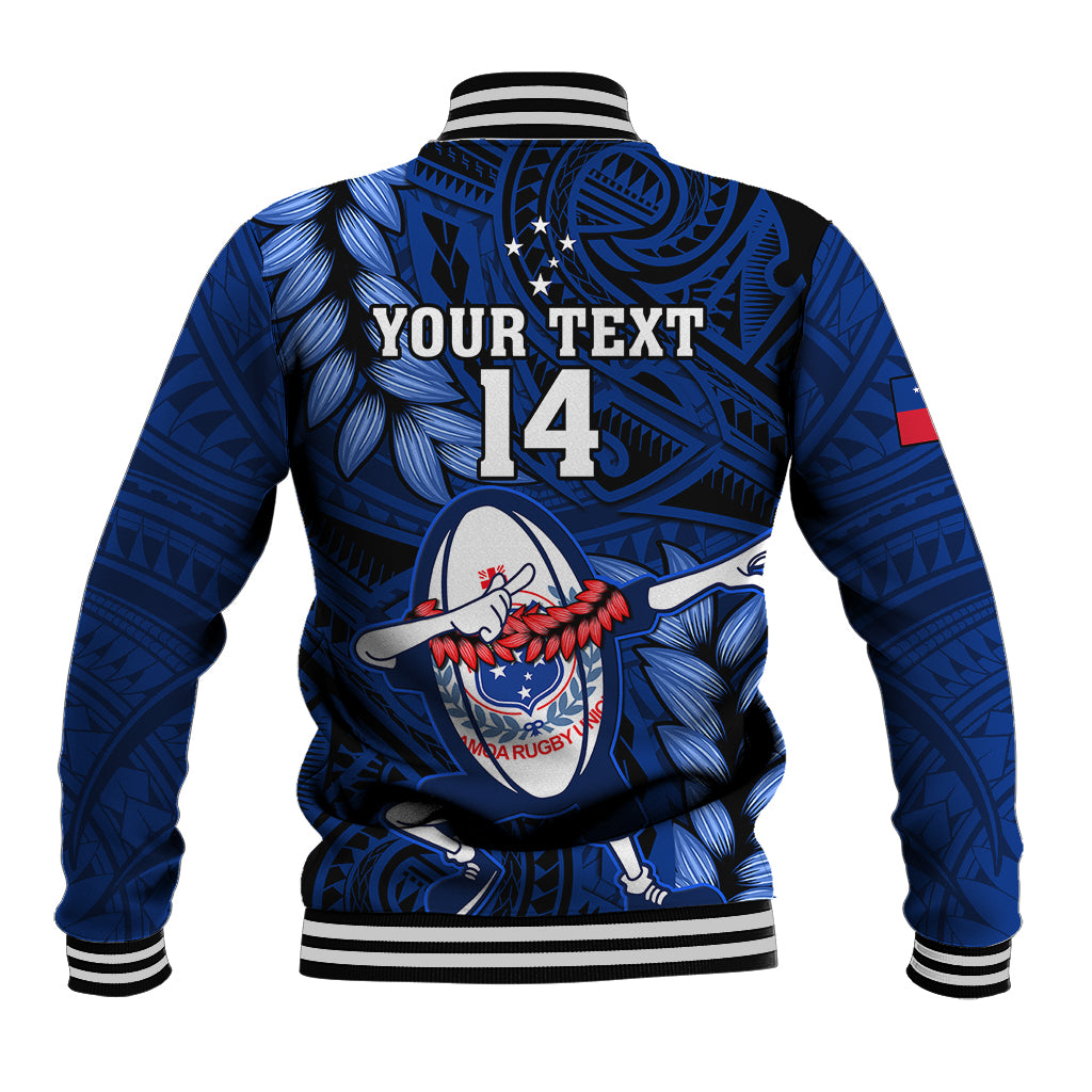 Custom Samoa Rugby Baseball Jacket Manu Samoa Ula Fala Dabbing Ball Polynesian Blue Version LT14 - Polynesian Pride