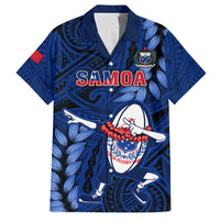 Custom Samoa Rugby Family Matching Long Sleeve Bodycon Dress and Hawaiian Shirt Manu Samoa Ula Fala Dabbing Ball Polynesian Blue Version LT14 Dad's Shirt - Short Sleeve Blue - Polynesian Pride