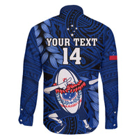 Custom Samoa Rugby Family Matching Off Shoulder Short Dress and Hawaiian Shirt Manu Samoa Ula Fala Dabbing Ball Polynesian Blue Version LT14 - Polynesian Pride