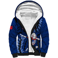 Custom Samoa Rugby Sherpa Hoodie Manu Samoa Ula Fala Dabbing Ball Polynesian Blue Version LT14 Unisex Blue - Polynesian Pride