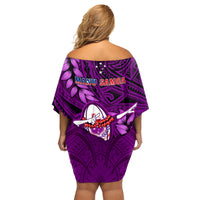 Samoa Rugby Family Matching Off Shoulder Short Dress and Hawaiian Shirt Manu Samoa Ula Fala Dabbing Ball Polynesian Purple Version LT14 - Polynesian Pride