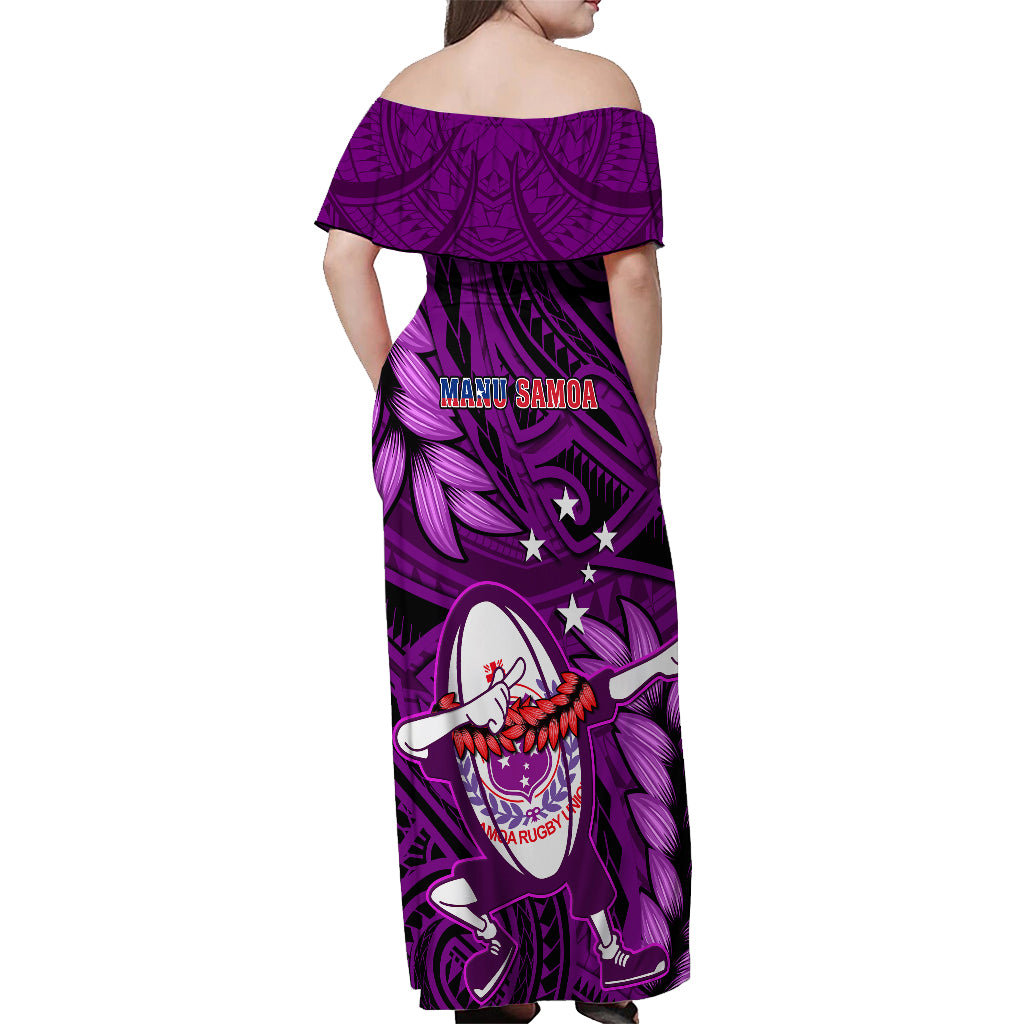 Samoa Rugby Off Shoulder Maxi Dress Manu Samoa Ula Fala Dabbing Ball Polynesian Purple Version LT14 - Polynesian Pride
