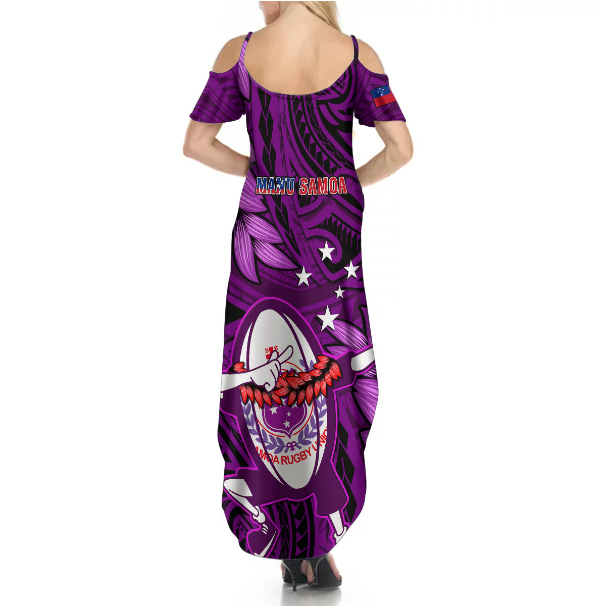 Samoa Rugby Summer Maxi Dress Manu Samoa Ula Fala Dabbing Ball Polynesian Purple Version LT14 - Polynesian Pride