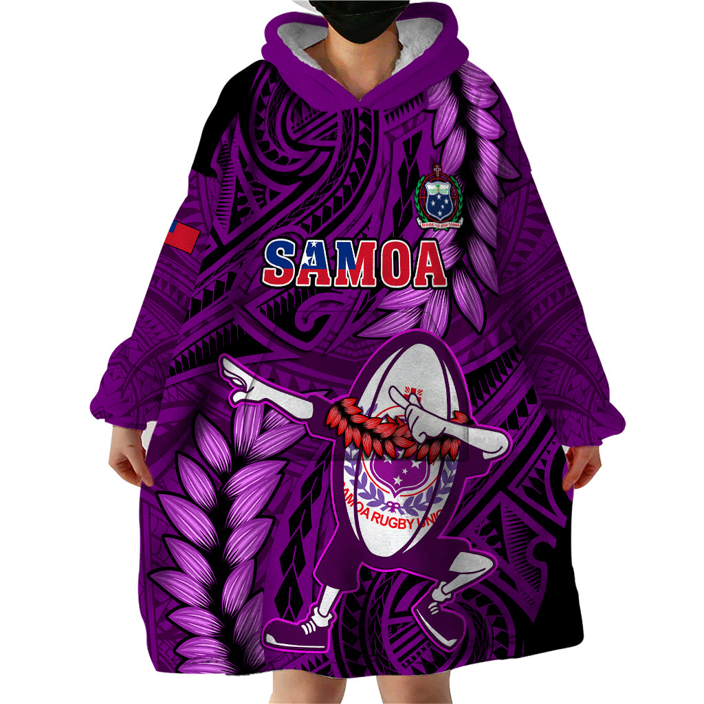 Samoa Rugby Wearable Blanket Hoodie Manu Samoa Ula Fala Dabbing Ball Polynesian Purple Version LT14 - Polynesian Pride