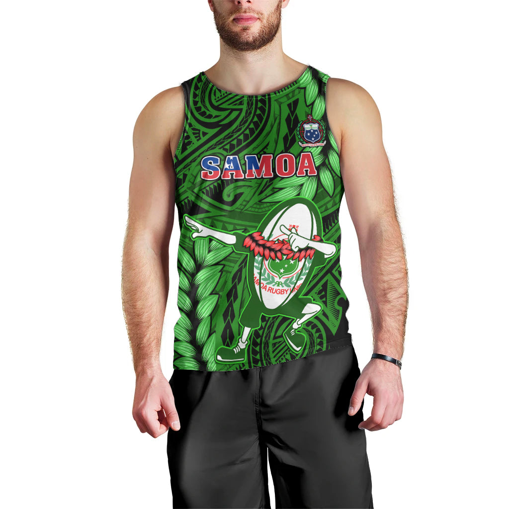 Samoa Rugby Men Tank Top Manu Samoa Ula Fala Dabbing Ball Polynesian Green Version LT14 - Polynesian Pride