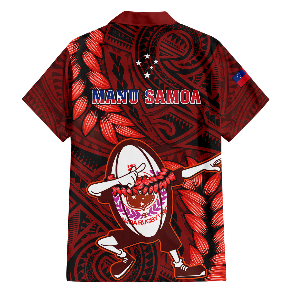 Samoa Rugby Family Matching Short Sleeve Bodycon Dress and Hawaiian Shirt Manu Samoa Ula Fala Dabbing Ball Polynesian Red Version LT14 - Polynesian Pride