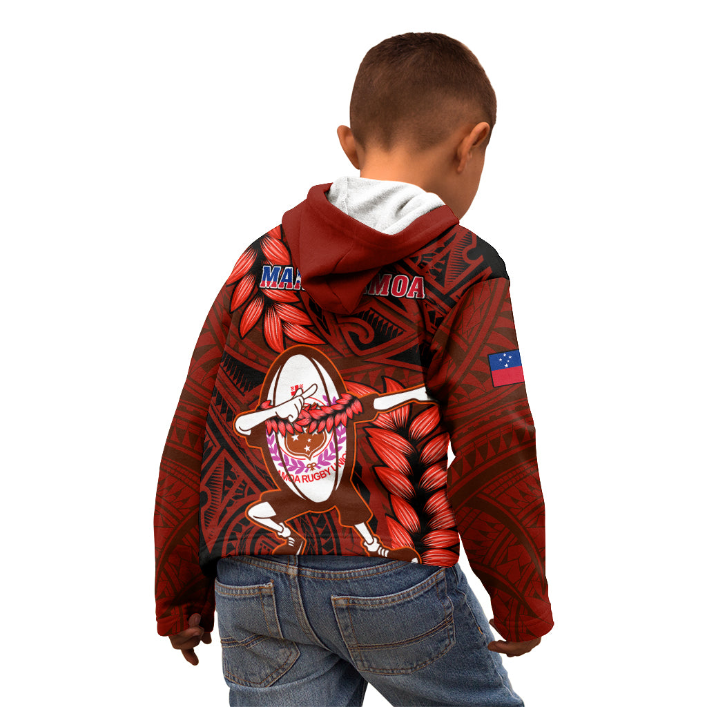 Samoa Rugby Kid Hoodie Manu Samoa Ula Fala Dabbing Ball Polynesian Red Version LT14 - Polynesian Pride