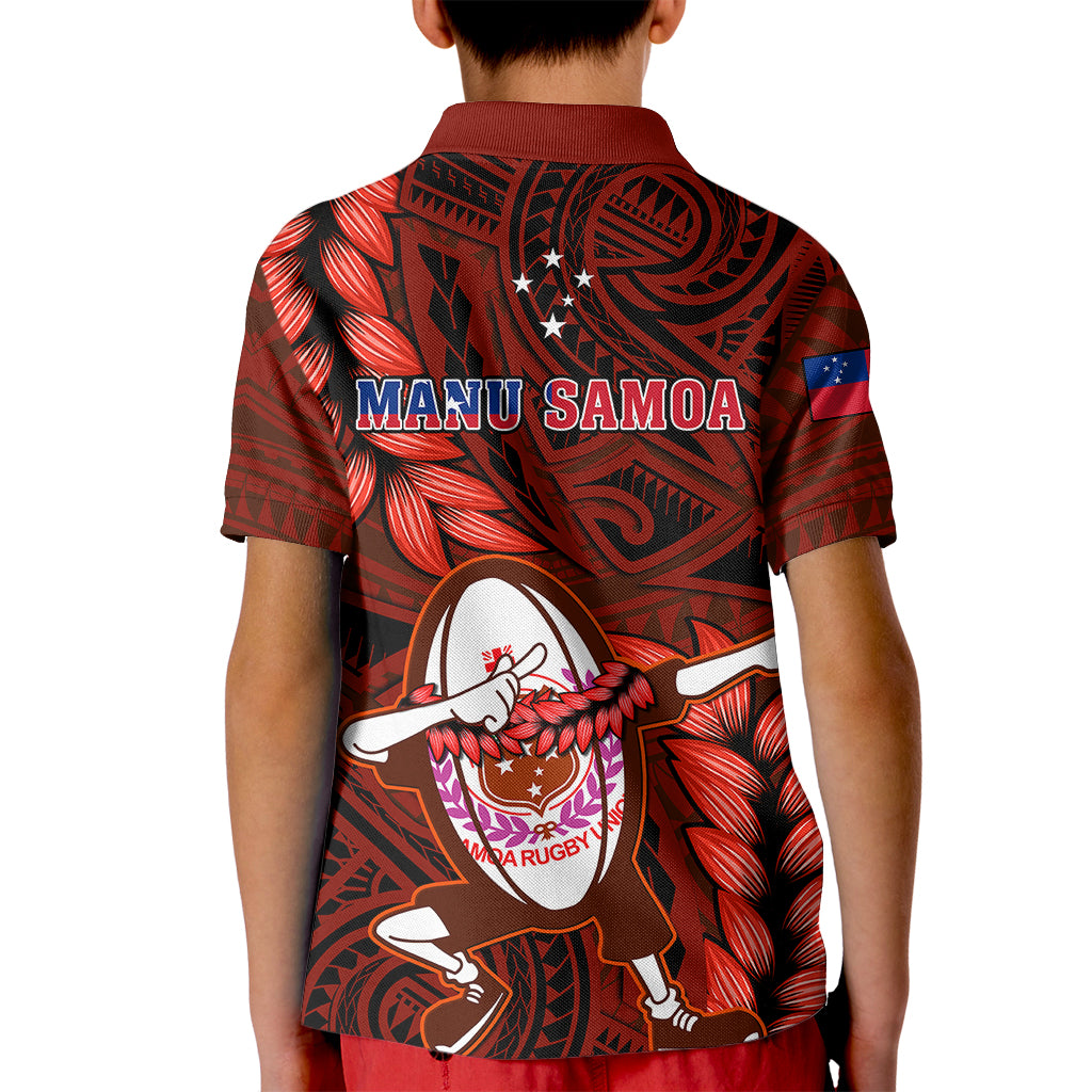 Samoa Rugby Kid Polo Shirt Manu Samoa Ula Fala Dabbing Ball Polynesian Red Version LT14 - Polynesian Pride