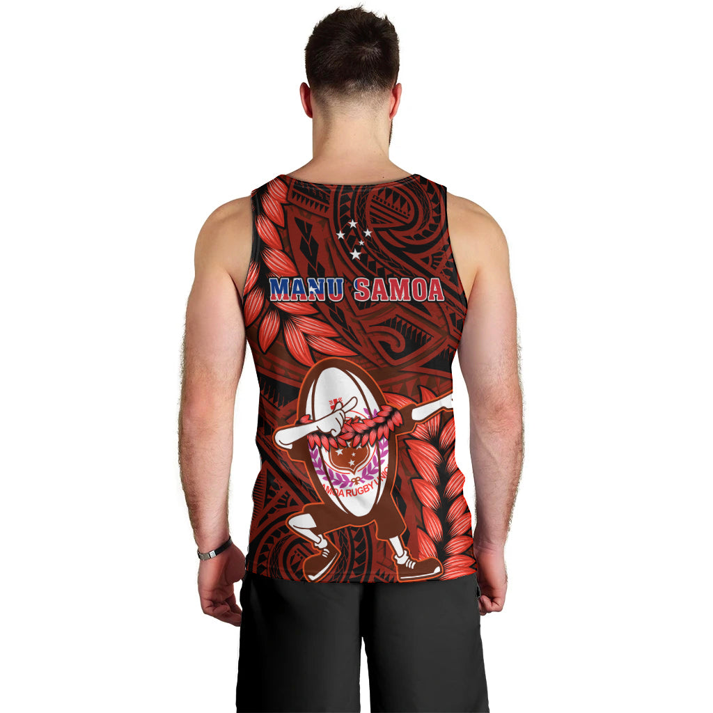 Samoa Rugby Men Tank Top Manu Samoa Ula Fala Dabbing Ball Polynesian Red Version LT14 - Polynesian Pride