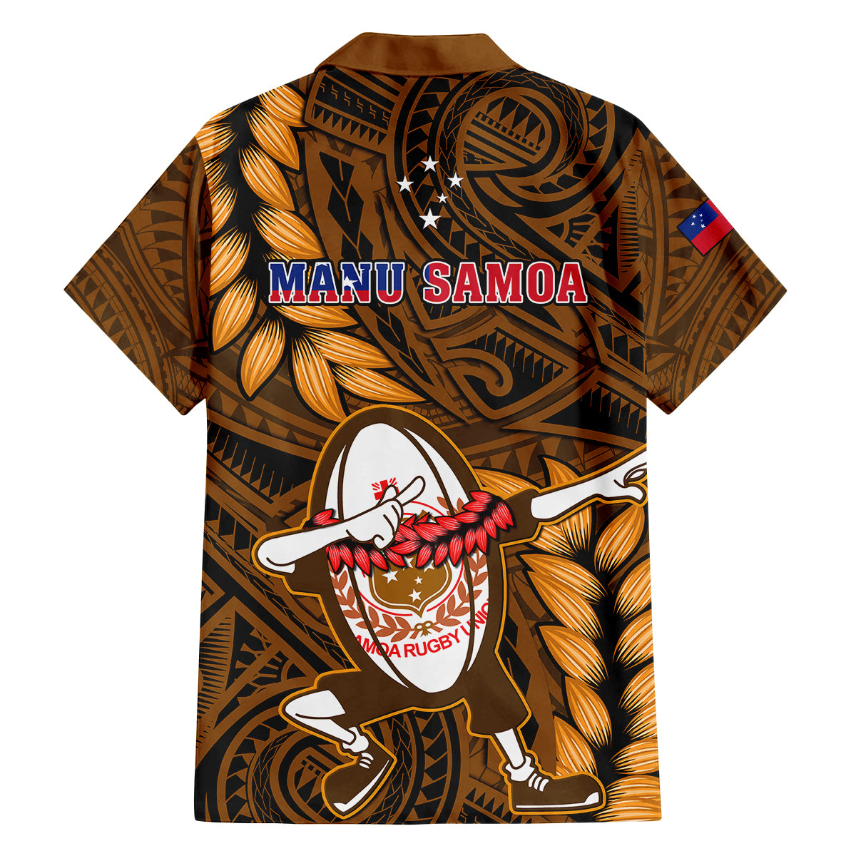 Samoa Rugby Family Matching Long Sleeve Bodycon Dress and Hawaiian Shirt Manu Samoa Ula Fala Dabbing Ball Polynesian Gold Version LT14 - Polynesian Pride