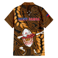 Samoa Rugby Family Matching Puletasi Dress and Hawaiian Shirt Manu Samoa Ula Fala Dabbing Ball Polynesian Gold Version LT14 - Polynesian Pride