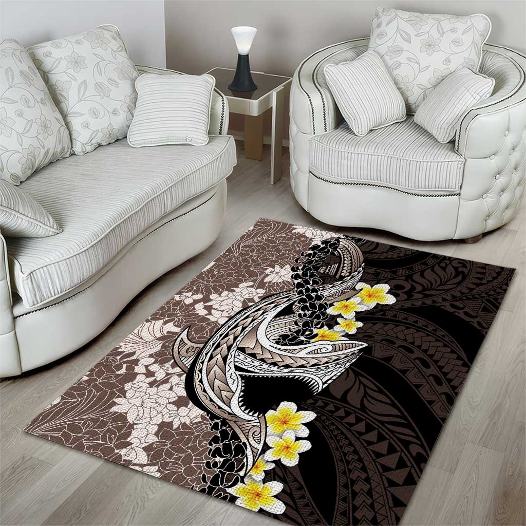Brown and Black Hawaii Shark Tattoo Area Rug Puakenikeni Lei Plumeria Polynesian Pattern - Polynesian Pride