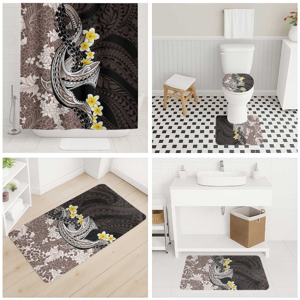 Brown and Black Hawaii Shark Tattoo Bathroom Set Puakenikeni Lei Plumeria Polynesian Pattern - Polynesian Pride