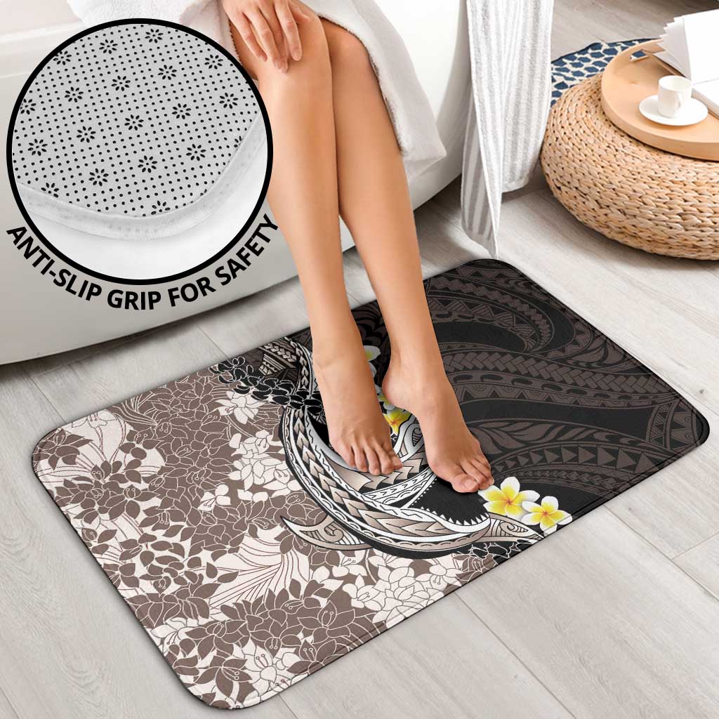 Brown and Black Hawaii Shark Tattoo Bathroom Set Puakenikeni Lei Plumeria Polynesian Pattern - Polynesian Pride