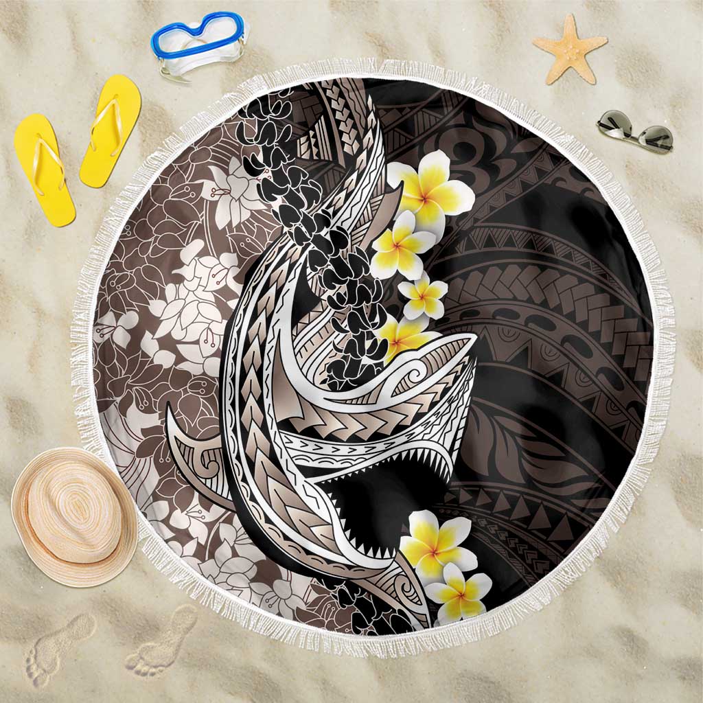 Brown and Black Hawaii Shark Tattoo Beach Blanket Puakenikeni Lei Plumeria Polynesian Pattern - Polynesian Pride