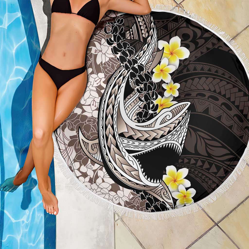 Brown and Black Hawaii Shark Tattoo Beach Blanket Puakenikeni Lei Plumeria Polynesian Pattern - Polynesian Pride