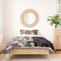 Brown and Black Hawaii Shark Tattoo Bedding Set Puakenikeni Lei Plumeria Polynesian Pattern - Polynesian Pride