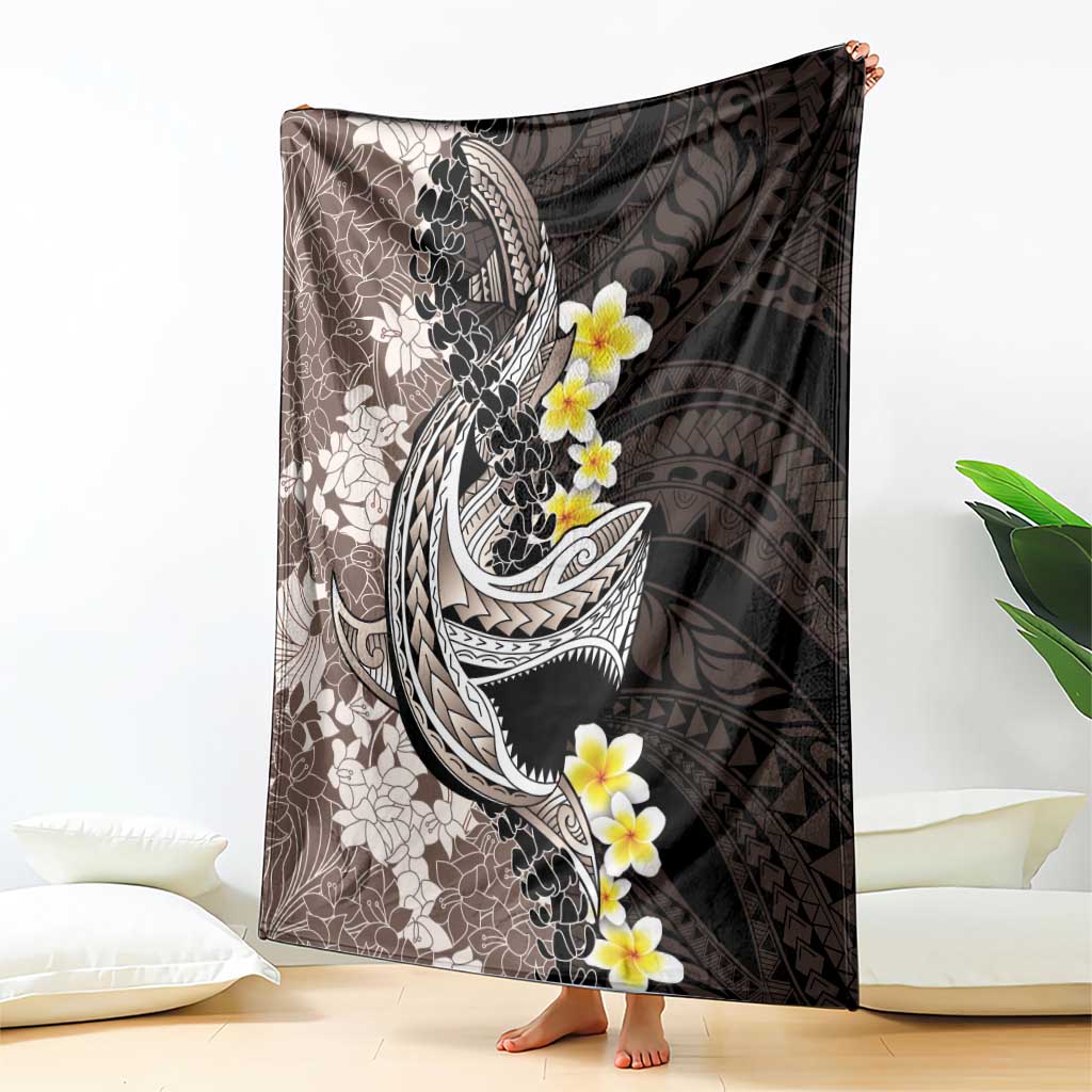 Brown and Black Hawaii Shark Tattoo Blanket Puakenikeni Lei Plumeria Polynesian Pattern - Polynesian Pride