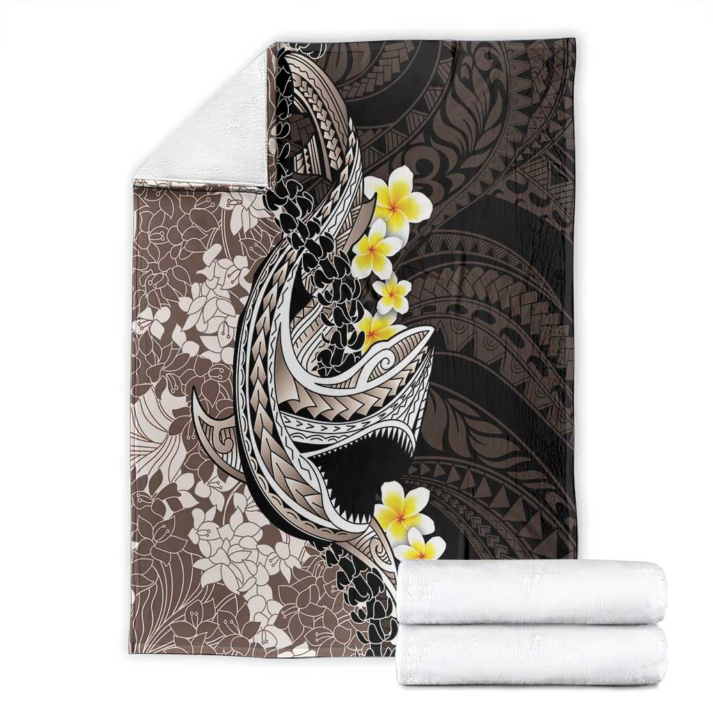 Brown and Black Hawaii Shark Tattoo Blanket Puakenikeni Lei Plumeria Polynesian Pattern - Polynesian Pride