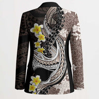 Brown and Black Hawaii Shark Tattoo Blazer Puakenikeni Lei Plumeria Polynesian Pattern - Polynesian Pride