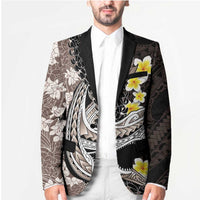 Brown and Black Hawaii Shark Tattoo Blazer Puakenikeni Lei Plumeria Polynesian Pattern - Polynesian Pride