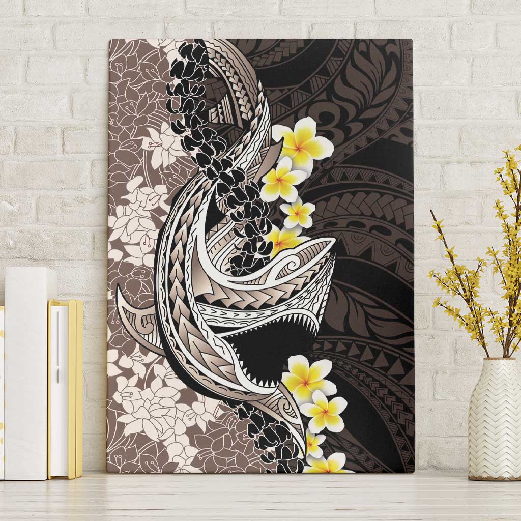 Brown and Black Hawaii Shark Tattoo Canvas Wall Art Puakenikeni Lei Plumeria Polynesian Pattern - Polynesian Pride