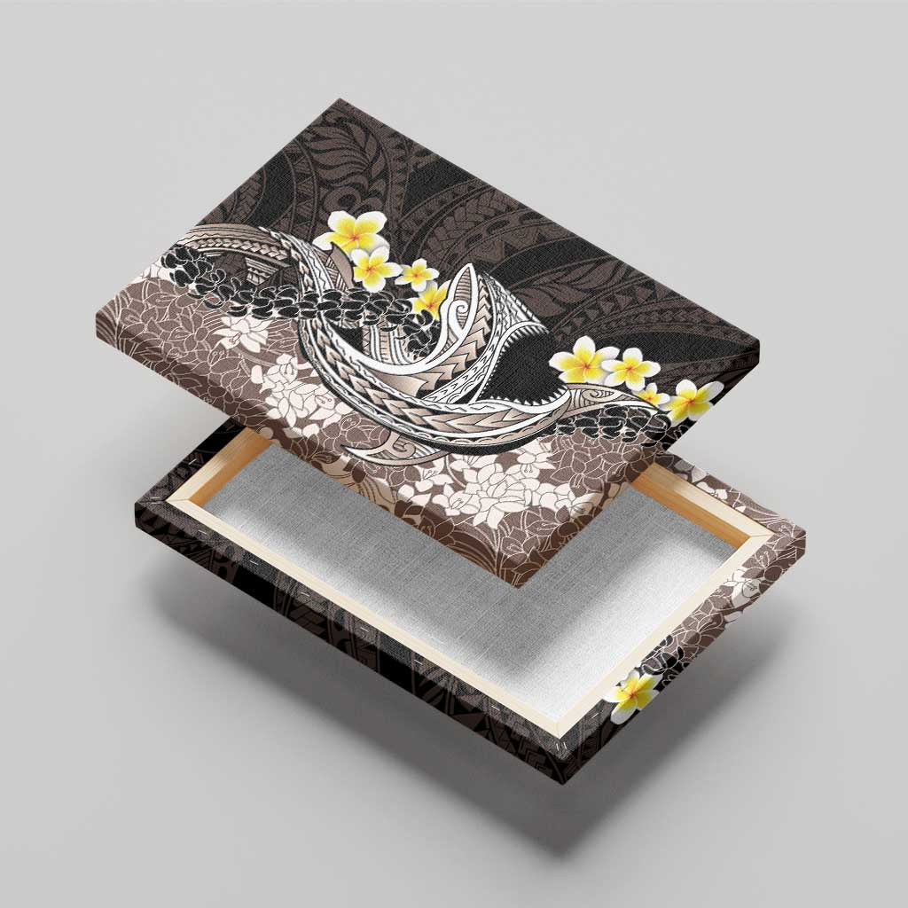 Brown and Black Hawaii Shark Tattoo Canvas Wall Art Puakenikeni Lei Plumeria Polynesian Pattern - Polynesian Pride