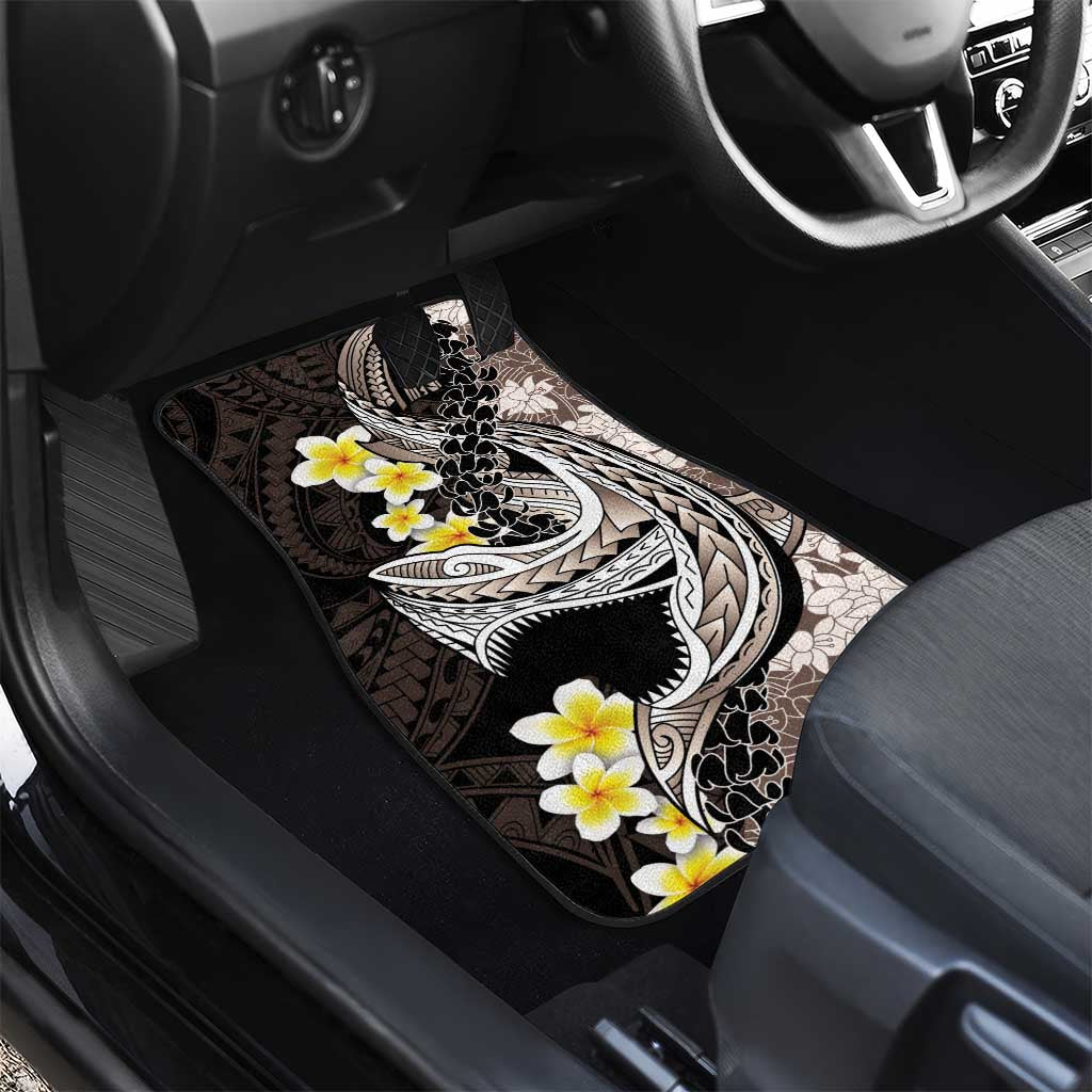 Brown and Black Hawaii Shark Tattoo Car Mats Puakenikeni Lei Plumeria Polynesian Pattern - Polynesian Pride