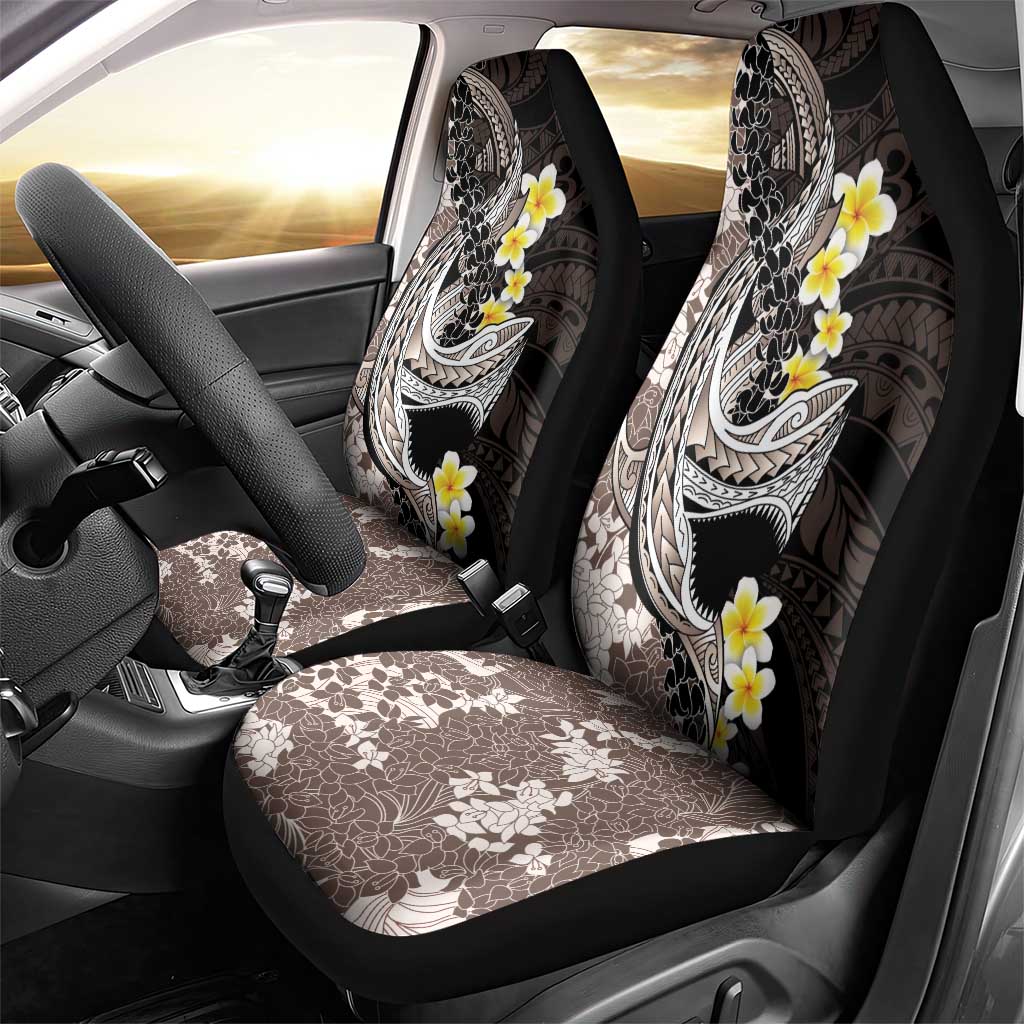 Brown and Black Hawaii Shark Tattoo Car Seat Cover Puakenikeni Lei Plumeria Polynesian Pattern - Polynesian Pride