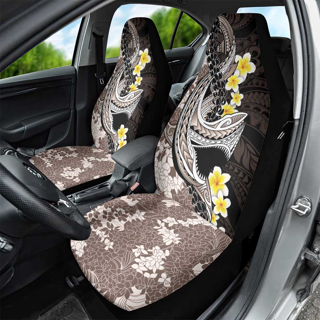 Brown and Black Hawaii Shark Tattoo Car Seat Cover Puakenikeni Lei Plumeria Polynesian Pattern - Polynesian Pride