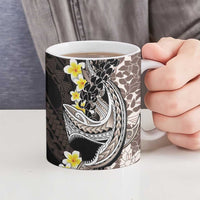 Brown and Black Hawaii Shark Tattoo Ceramic Mug Puakenikeni Lei Plumeria Polynesian Pattern - Polynesian Pride