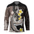 Brown and Black Hawaii Shark Tattoo Hockey Jersey Puakenikeni Lei Plumeria Polynesian Pattern - Polynesian Pride
