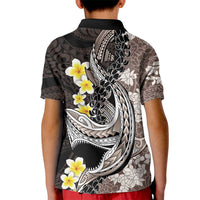 Brown and Black Hawaii Shark Tattoo Kid Polo Shirt Puakenikeni Lei Plumeria Polynesian Pattern - Polynesian Pride