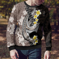 Brown and Black Hawaii Shark Tattoo Ugly Christmas Sweater Puakenikeni Lei Plumeria Polynesian Pattern - Polynesian Pride