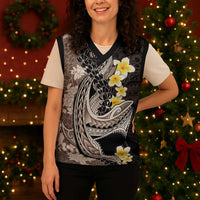 Brown and Black Hawaii Shark Tattoo Christmas Knitted V-Neck Vest Puakenikeni Lei Plumeria Polynesian Pattern - Polynesian Pride