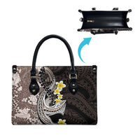 Brown and Black Hawaii Shark Tattoo Leather Bag Puakenikeni Lei Plumeria Polynesian Pattern - Polynesian Pride