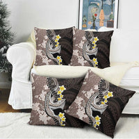 Brown and Black Hawaii Shark Tattoo Pillow Cover Puakenikeni Lei Plumeria Polynesian Pattern - Polynesian Pride