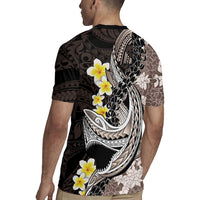 Brown and Black Hawaii Shark Tattoo Rugby Jersey Puakenikeni Lei Plumeria Polynesian Pattern - Polynesian Pride