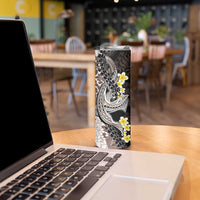 Brown and Black Hawaii Shark Tattoo Skinny Tumbler Puakenikeni Lei Plumeria Polynesian Pattern - Polynesian Pride
