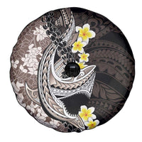 Brown and Black Hawaii Shark Tattoo Spare Tire Cover Puakenikeni Lei Plumeria Polynesian Pattern - Polynesian Pride