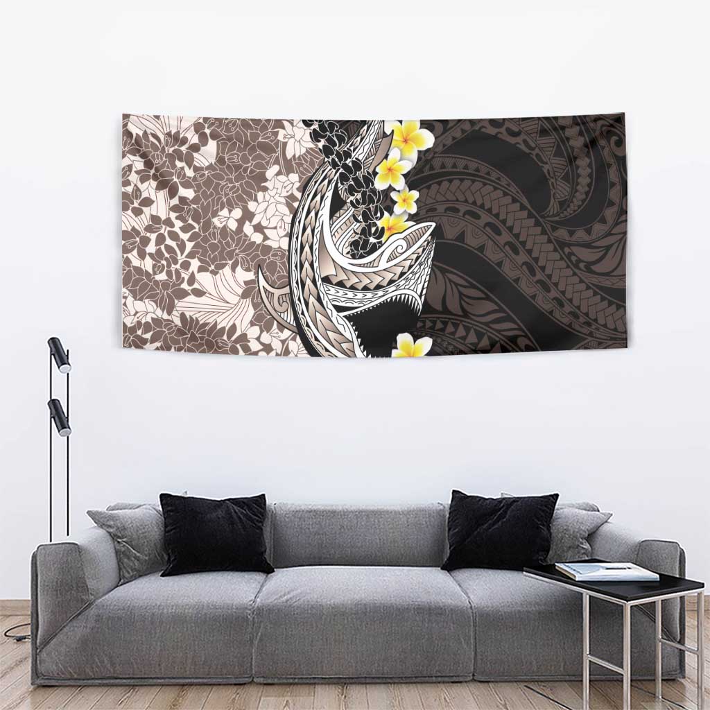 Brown and Black Hawaii Shark Tattoo Tapestry Puakenikeni Lei Plumeria Polynesian Pattern - Polynesian Pride