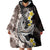 Brown and Black Hawaii Shark Tattoo Wearable Blanket Hoodie Puakenikeni Lei Plumeria Polynesian Pattern - Polynesian Pride