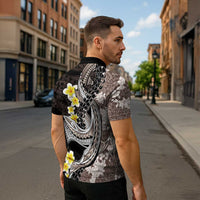Brown and Black Hawaii Shark Tattoo Zipper Polo Shirt Puakenikeni Lei Plumeria Polynesian Pattern - Polynesian Pride